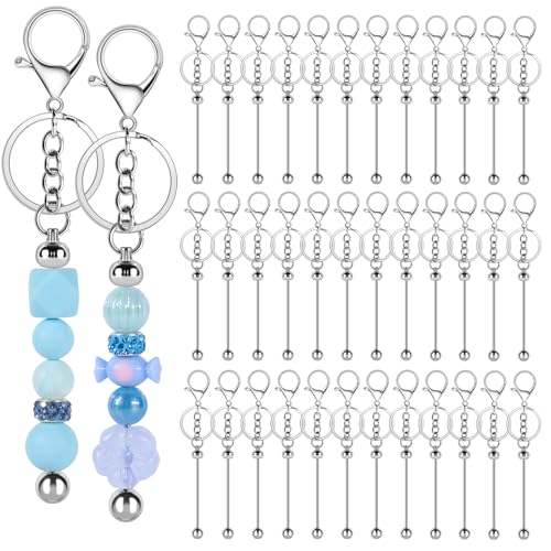 CXIIPOL 40 Pack Beadable Keychain Bars DIY Blank Beadable Keychains Creative Customized Keychains Bar Keychain Making Kit for Women Man Jewelry Making Gift - Image 1