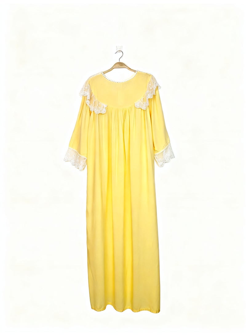 Orchid Lace Yellow Nightgown—Comfortable and Breathable Sleepwear - Image 3