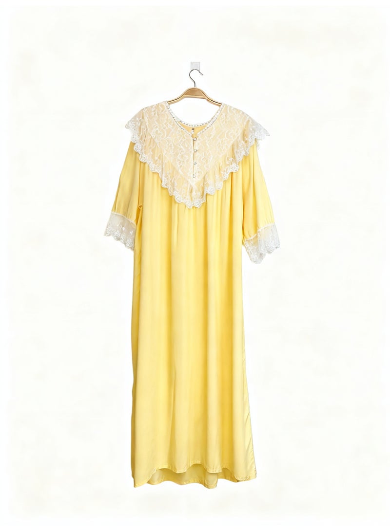 Orchid Lace Yellow Nightgown—Comfortable and Breathable Sleepwear - Image 2