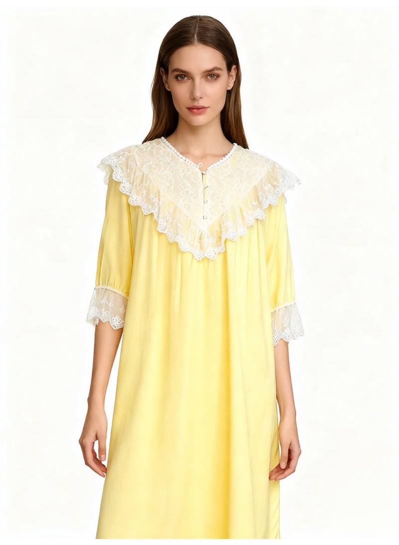 Orchid Lace Yellow Nightgown—Comfortable and Breathable Sleepwear - Image 1
