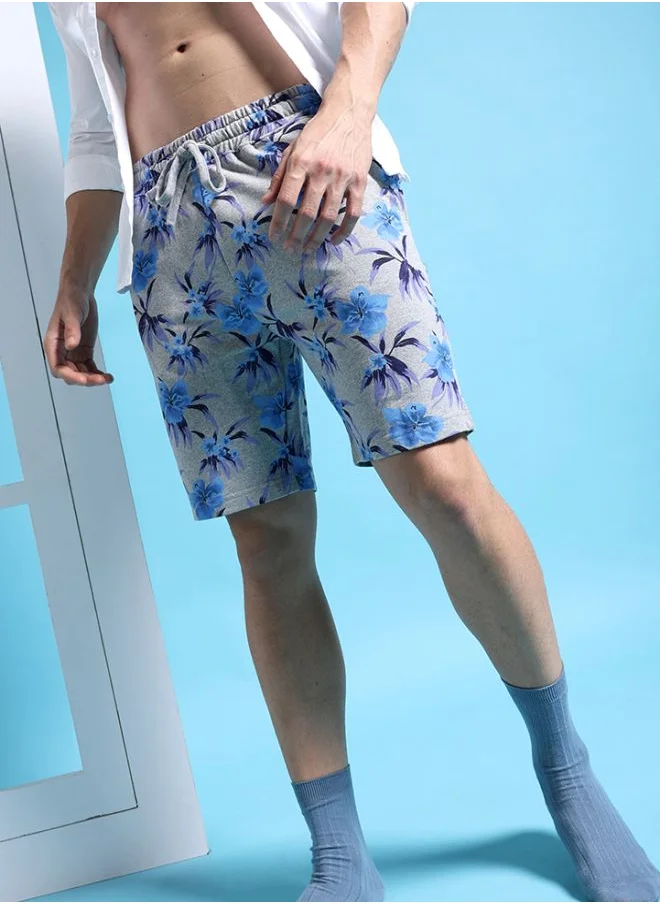 The Indian Garage Co Men Regular Fit Tropical Mid-Rise Knitted Shorts