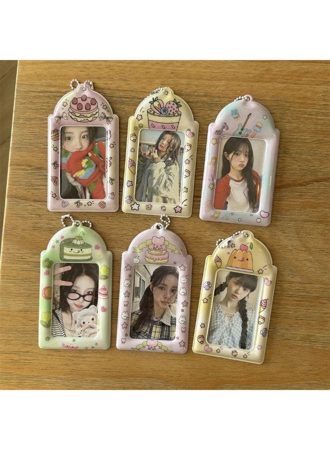 NIBEMINENT 1 - Piece Pink Strawberry Cake Guitar Kpop Photo Card Holder Pendant Key Chain ID Badge Holder ID Card Holder Photo Card Protector for School ID Office ID Access Card for Women Girls - Image 2