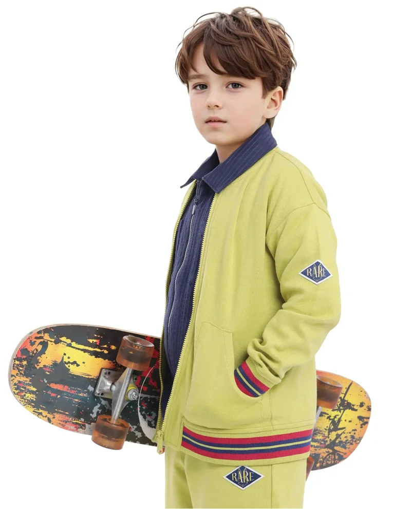 Rare Ones Rare Ones Kids Manttn Light Green Cotton Poly Full Sleeve Applique Jacket