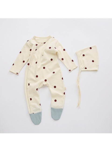 Baby cotton baby long sleeve onesie newborn baby clothes 80m m apricot red dot