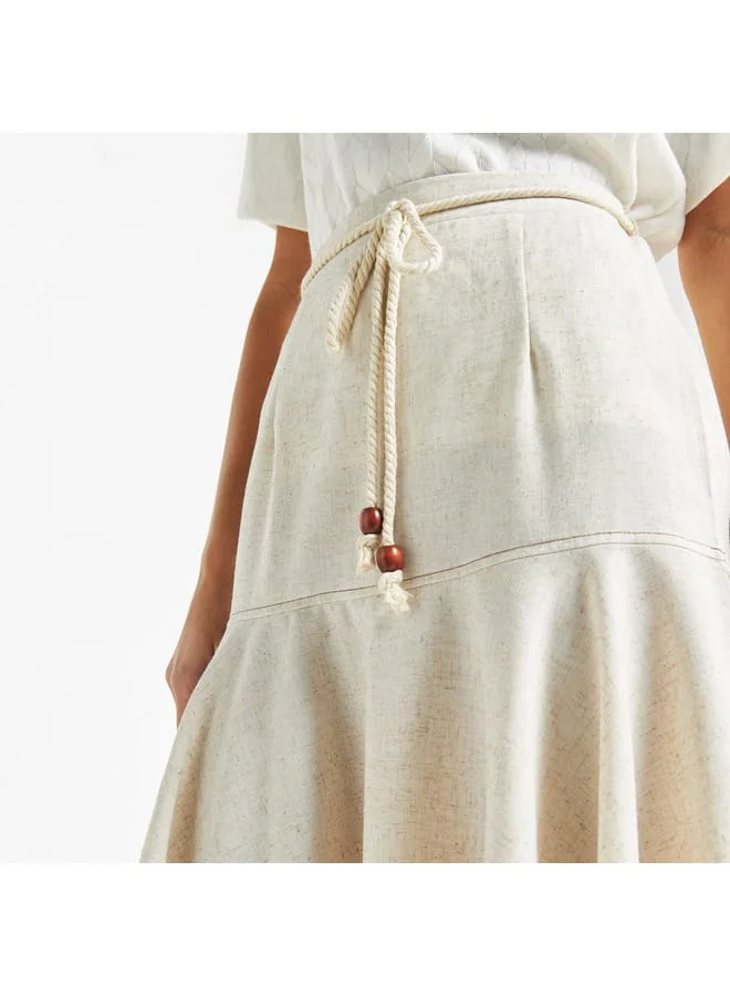 Splash FAV Solid Midi Skirt with Asymmetrical Hem and Tie-Up Detail