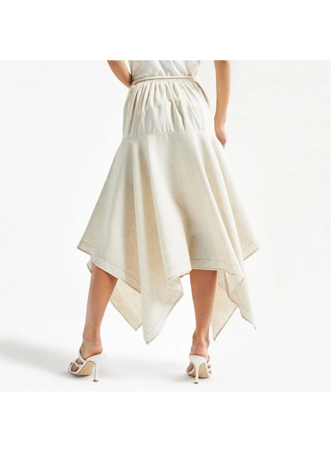 Splash FAV Solid Midi Skirt with Asymmetrical Hem and Tie-Up Detail
