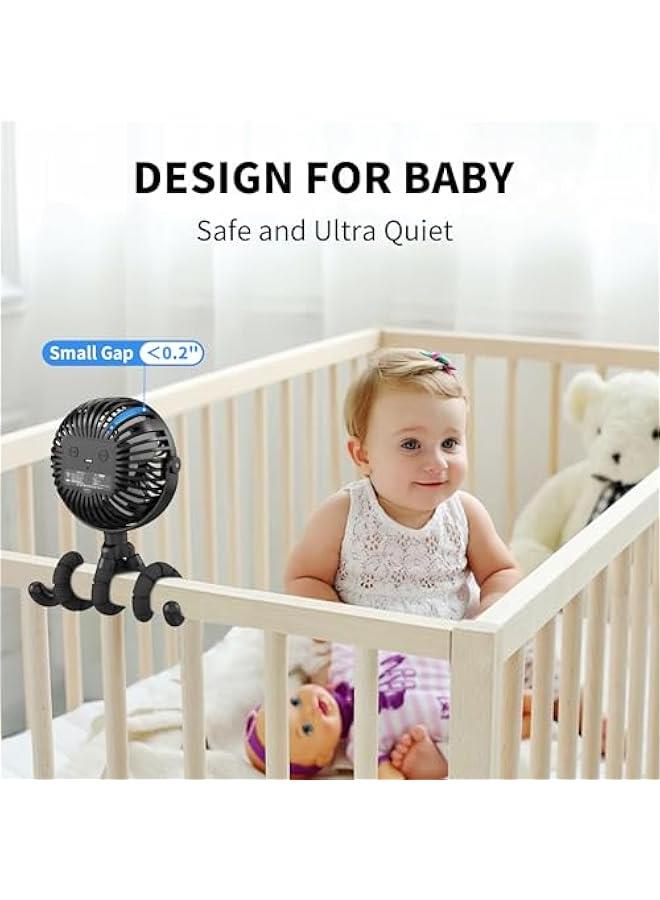 Battery Operated Stroller Fan Flexible Tripod Clip On Fan with 3 Speeds and Rotatable Handheld Personal Fans for Car Seat Crib Bike Treadmill (Black) - Image 5