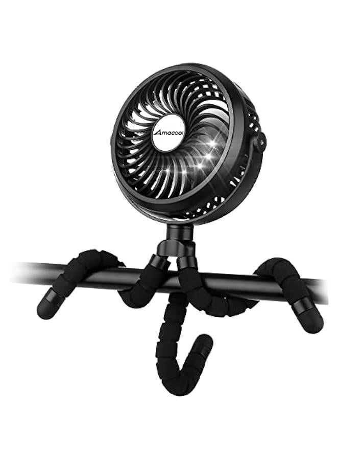 Battery Operated Stroller Fan Flexible Tripod Clip On Fan with 3 Speeds and Rotatable Handheld Personal Fans for Car Seat Crib Bike Treadmill (Black) - Image 1