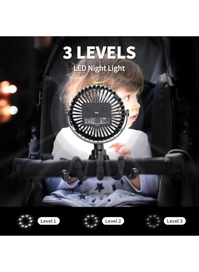 Battery Operated Stroller Fan Flexible Tripod Clip On Fan with 3 Speeds and Rotatable Handheld Personal Fans for Car Seat Crib Bike Treadmill (Black) - Image 3