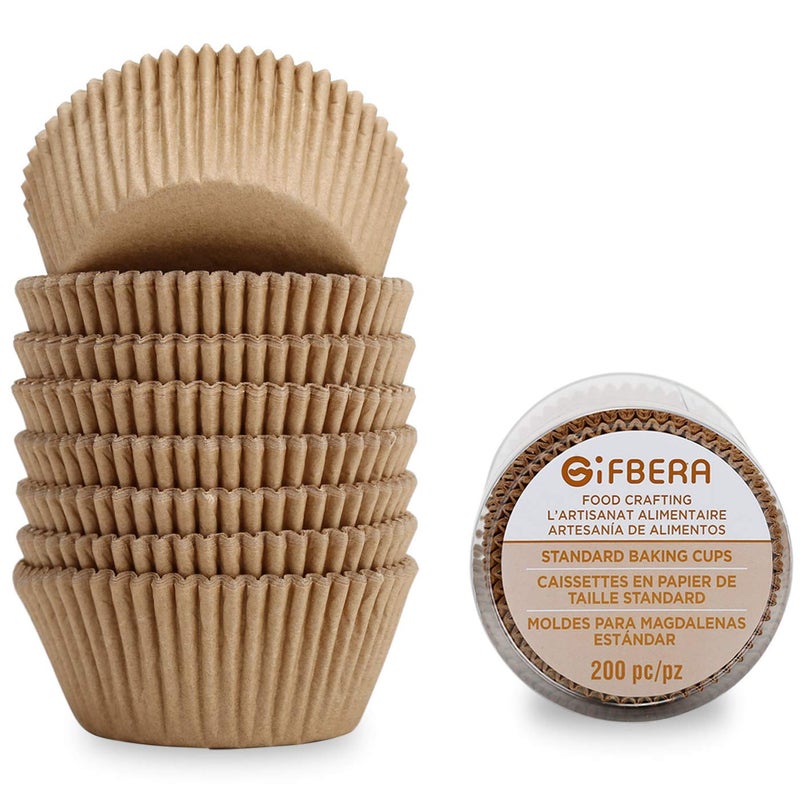 Gifbera Natural Odorless Cupcake Liners Standard Greaseproof Paper Muffin Baking Cups 200-Count, Natural Color - Image 1