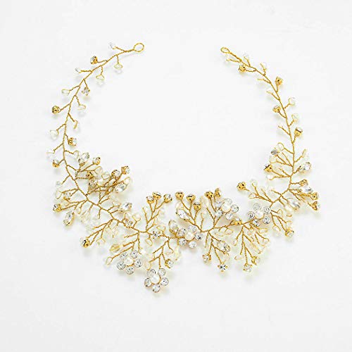 Catery Flower Bride Wedding Headband Gold Crystal Pearl Hair Vine Braid Headpiece Bridal Hair Accessories for Women - Image 3