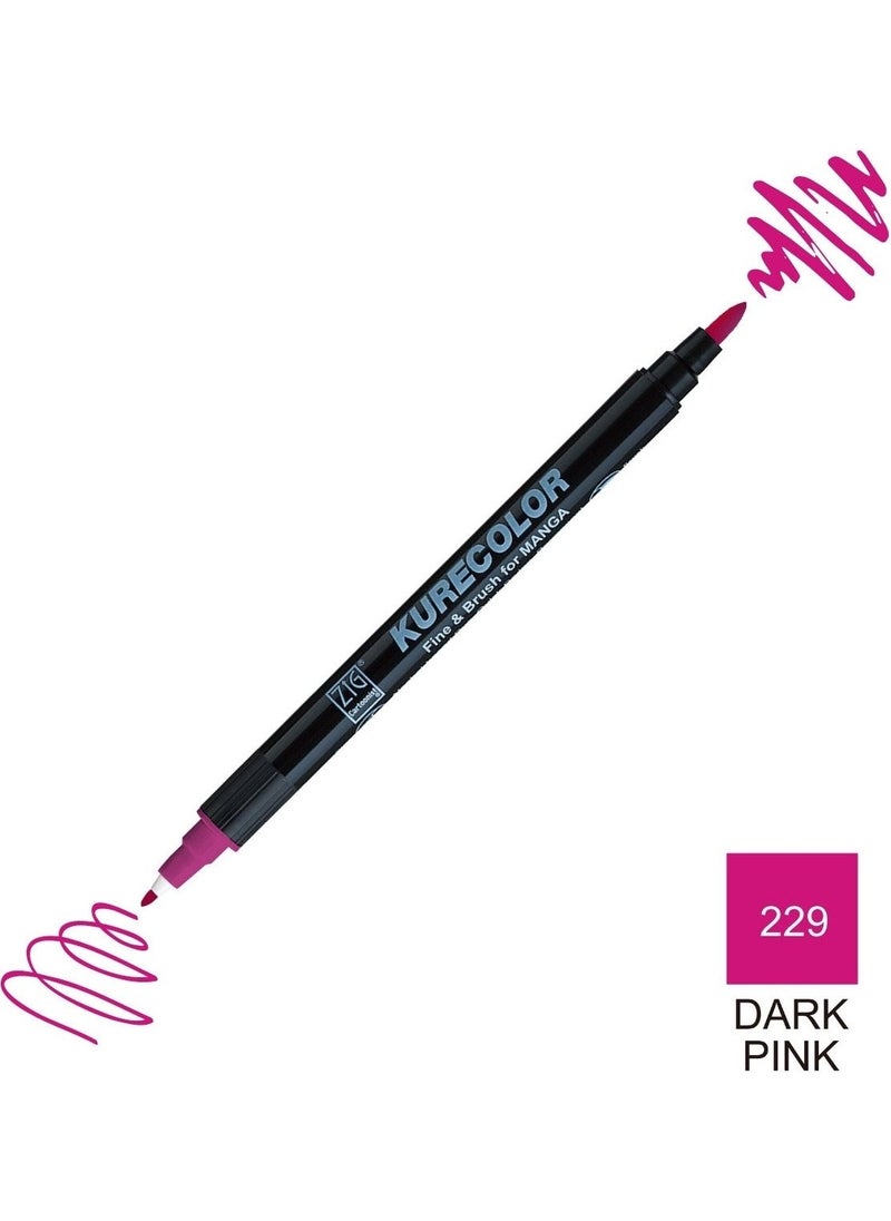 Zig Kurecolor Mangaka Fine&brush Double-Sided Pen CNKC-2200 No 229 Dark Pink  - Image 5