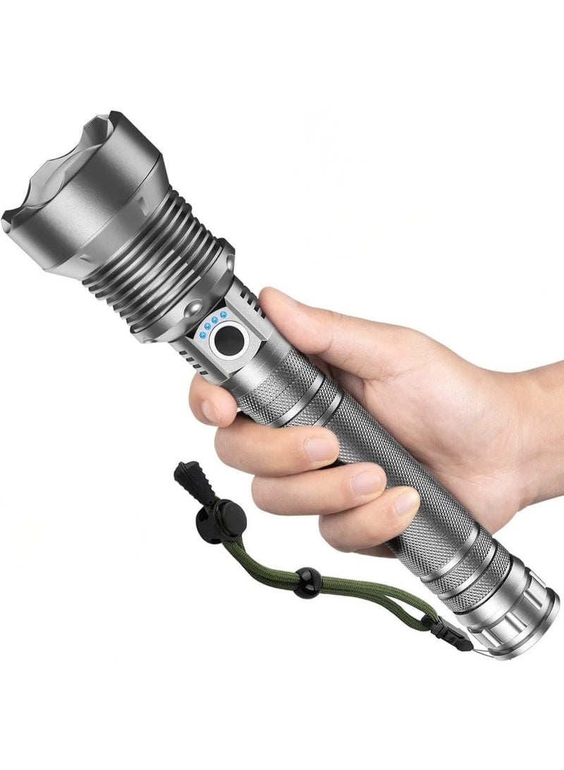 High-brightness rechargeable LED flashlight with multiple modes and waterproof design, for long-term use in emergency camping situations. - Image 1