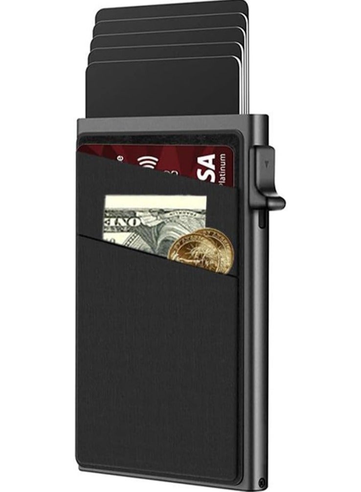 Credit Card Holder Pop Up RFID with Money Pocket Security Slim Metal Bank Card New 2023 for Men and Women Up to Hold 5 Cards - Image 1