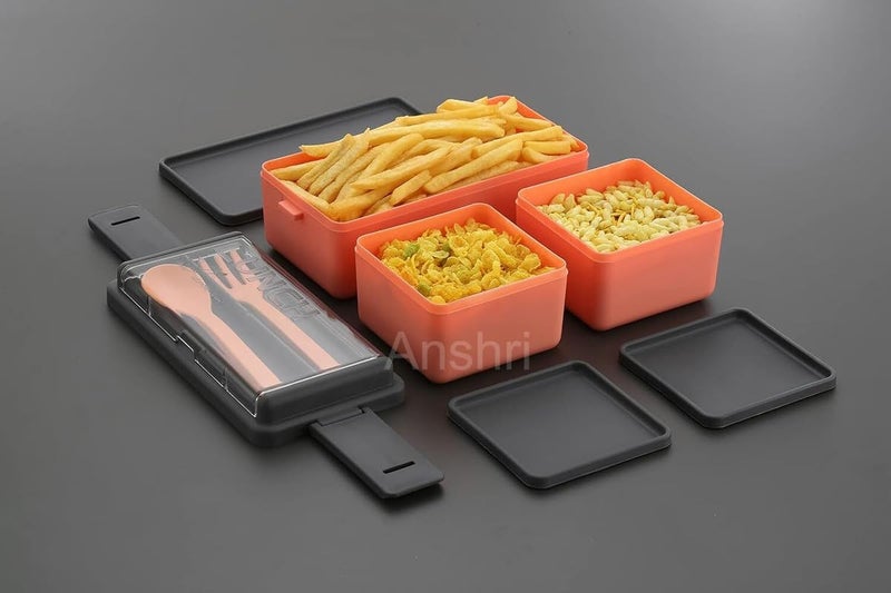Anshri 3 Compartment Lunch Box, Tiffin Box for Office MenWomenkids Lunch Box, Microwave Safe Leak Proof & Removable School,Garden,Travel Lunch Boxes (Pista,1400 Ml) (Pack of 2) - Image 5