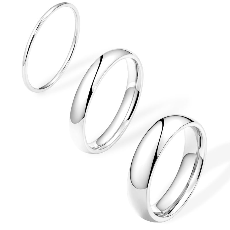 Poxtex Silver Wedding Band Rings for Women Non Tarnish, Simple Engagement Rings for Couples, Dainty Stackable Pinky Thumb Set Comfort Fit 3Pcs 1mm 3mm 5mm Size 7 - Image 1