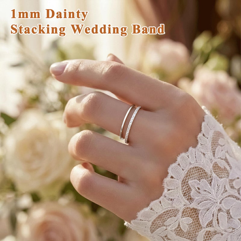 Poxtex Silver Wedding Band Rings for Women Non Tarnish, Simple Engagement Rings for Couples, Dainty Stackable Pinky Thumb Set Comfort Fit 3Pcs 1mm 3mm 5mm Size 7 - Image 2