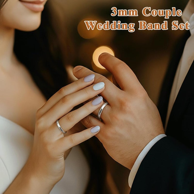 Poxtex Silver Wedding Band Rings for Women Non Tarnish, Simple Engagement Rings for Couples, Dainty Stackable Pinky Thumb Set Comfort Fit 3Pcs 1mm 3mm 5mm Size 7 - Image 3