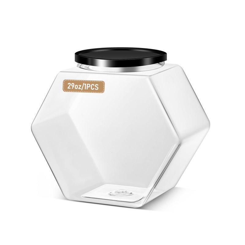 Uiifan 1 Piece Hexagonal Plastic Candy Jar with Lid Cookie Jar Clear Hexagonal Candy Containers for Snacks Cookies Dog Food Craft and Sewing Supplies Coffee Pod Laundry Pod 29 oz