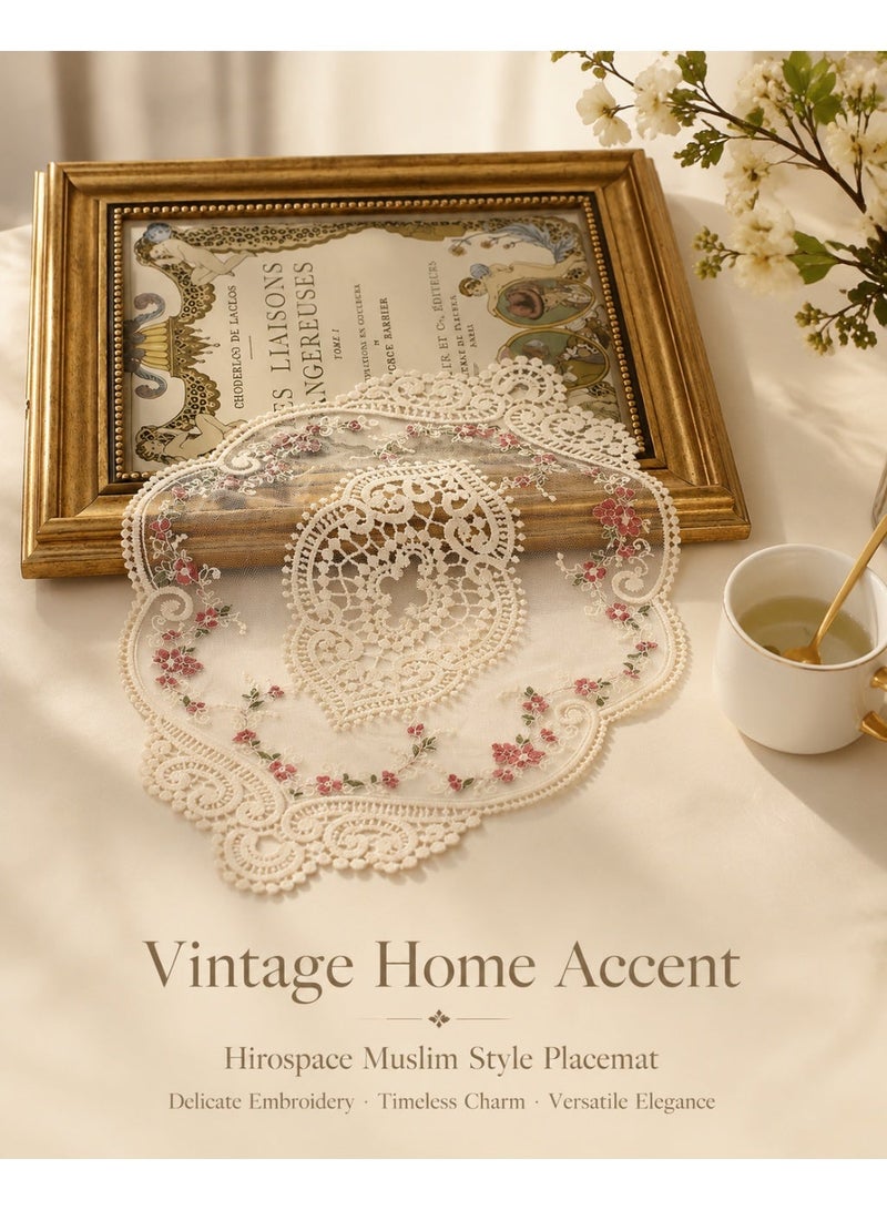 Hirospace 2 pieces of French vintage lace embroidered tablecloths, oval-shaped tablecloths, Chinese style, European luxurious hollowed-out cover, dust-proof lace tablecloth decoration, 43x32 cm, elegant flower pattern, home decoration, beige - Image 1