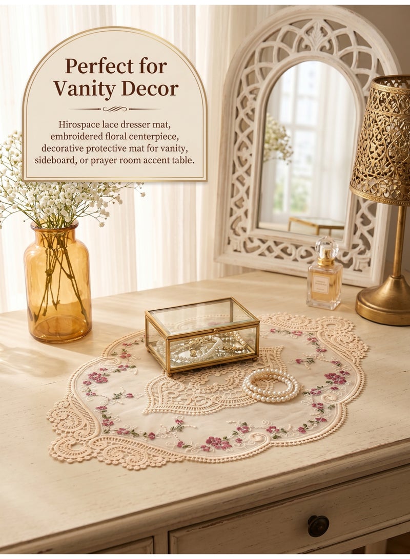 Hirospace 2 pieces of French vintage lace embroidered tablecloths, oval-shaped tablecloths, Chinese style, European luxurious hollowed-out cover, dust-proof lace tablecloth decoration, 43x32 cm, elegant flower pattern, home decoration, beige - Image 3