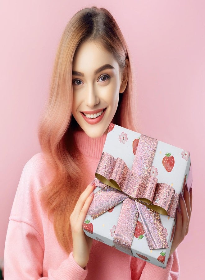 شريط تغليف لامع مقاوم للماء من Knitgrip، 4 لفات، لعيد الحب، 50 ياردة من الشريط البلاستيكي المجعد لتغليف الهدايا، والأقواس، وتزيين الحفلات والمناسبات (بنفسجي، وردي، ذهبي وردي، فضي، 1 بوصة) - Image 3