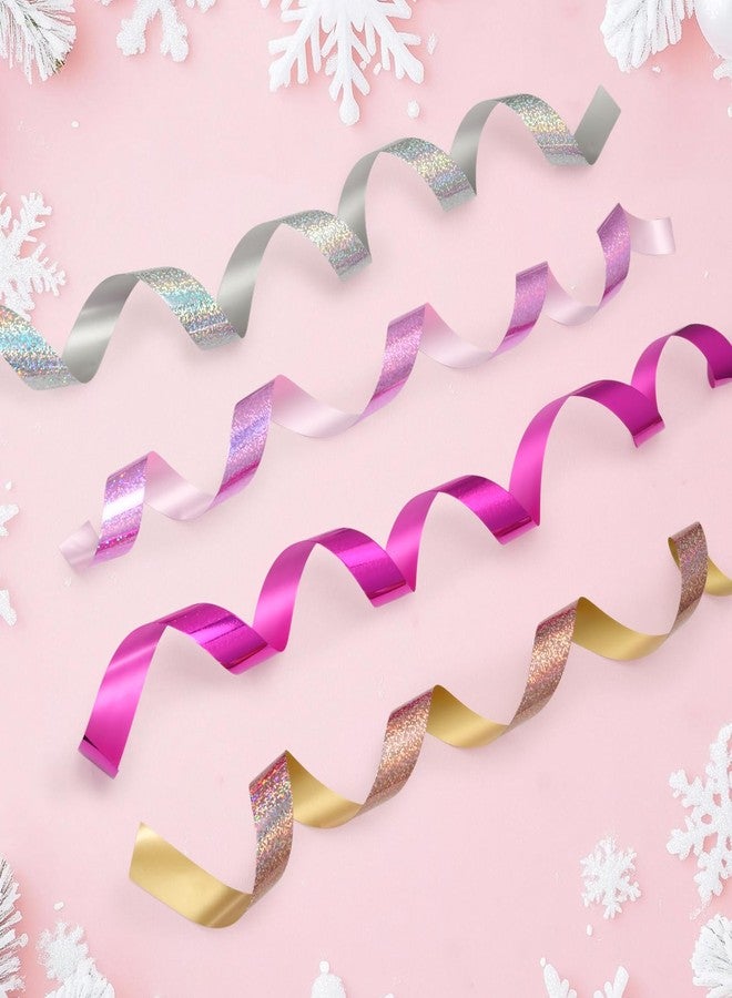 شريط تغليف لامع مقاوم للماء من Knitgrip، 4 لفات، لعيد الحب، 50 ياردة من الشريط البلاستيكي المجعد لتغليف الهدايا، والأقواس، وتزيين الحفلات والمناسبات (بنفسجي، وردي، ذهبي وردي، فضي، 1 بوصة) - Image 5