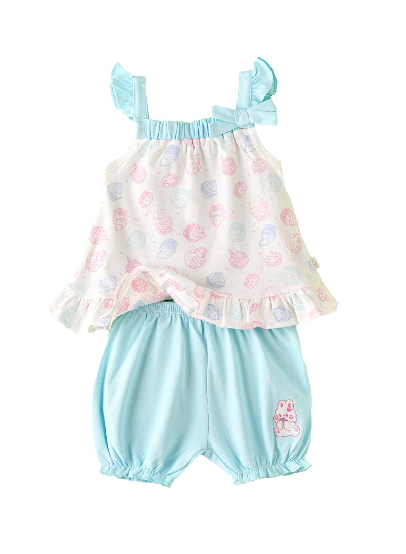 Elegant Kids Baby Cupcake Print Top and Shorts Set with Bows  - Image 1