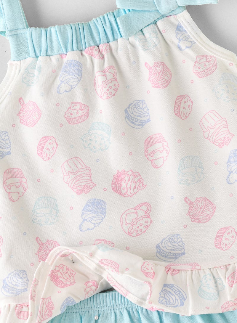 Elegant Kids Baby Cupcake Print Top and Shorts Set with Bows  - Image 3