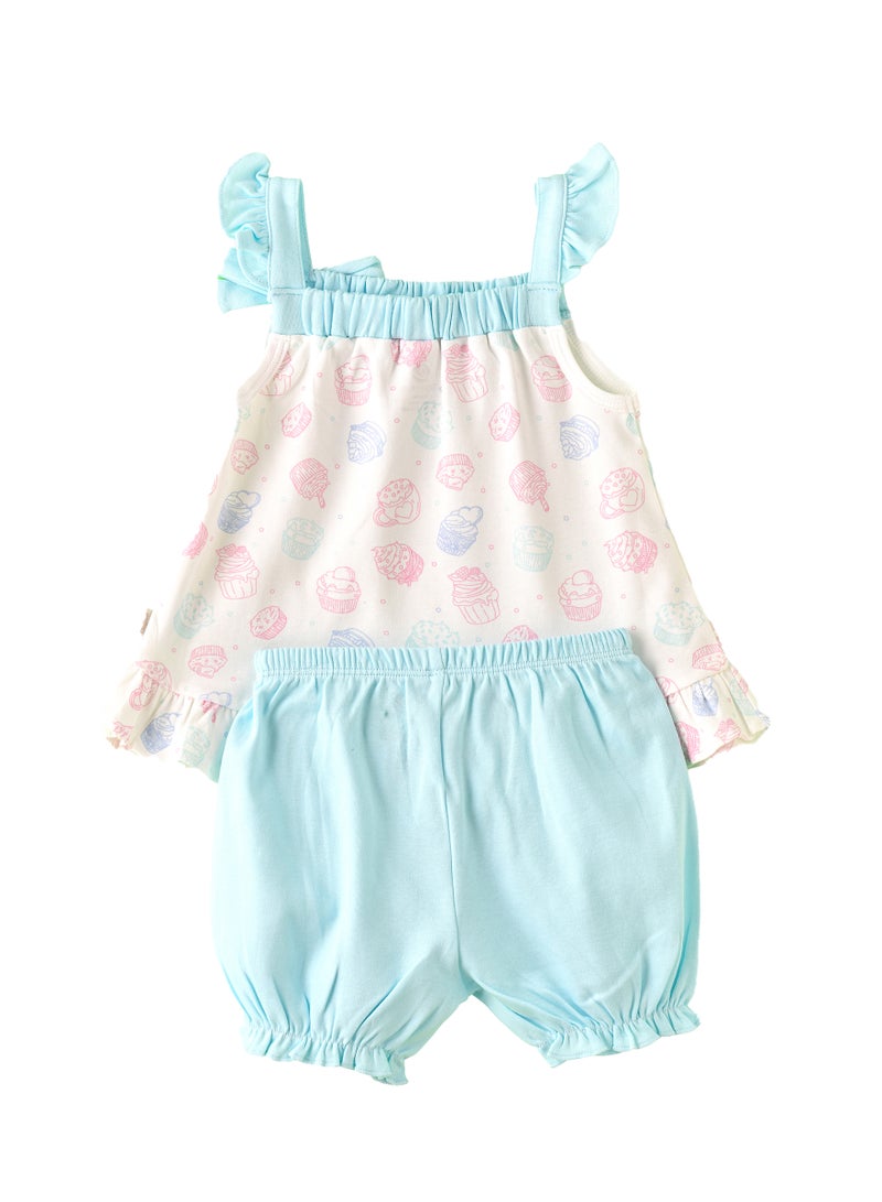 Elegant Kids Baby Cupcake Print Top and Shorts Set with Bows  - Image 2