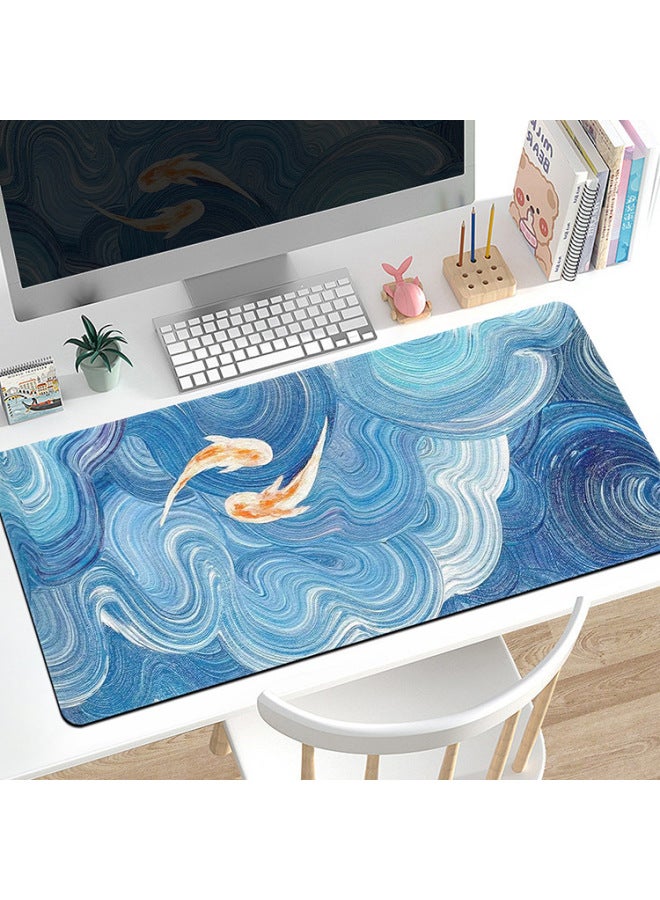 Explosions Creative Texture Lines Abstract Painting Large Flat Rubber Mouse Pad Non-slip Heat Map Wholesale-Color:600*300*2mm-Pattern:Double Koi - Image 1