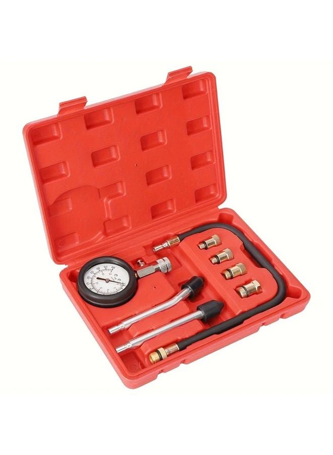 Red 8pcs Compression Tester Set with Spark Plug Tester for Car and Motorcycle Engine - Image 3