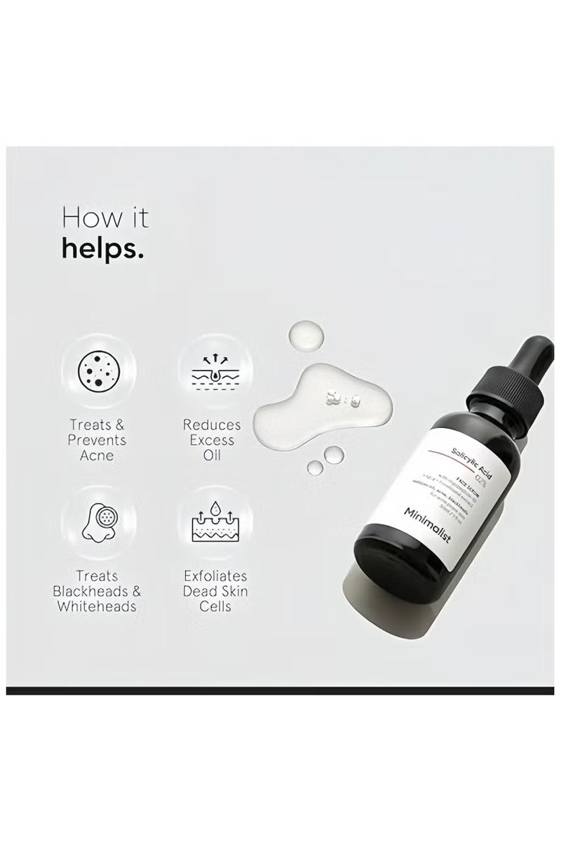 منيماليست الحد الأدنى 2 ٪ حامض الساليسيليك مصل للبشرة الدهنية ، حب الشباب ، الرؤوس السوداء والمسام المفتوحة | يقلل من الزيت الزائد والملمس الوعرة | مقشر BHA القائم على حب الشباب المعرضة أو البشرة الدهنية | 30 مل قم بزيارة المتجر البسيط - Image 3