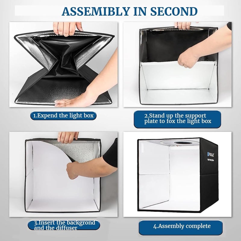 بولوز مجموعة تصوير Light Box، خيمة تصوير احترافية قابلة للتعتيم مقاس 12×12 بوصة مع إضاءة بيضاء CRI >95 و112 مصباح LED + 6 خلفيات صور لعرض المنتجات (40×40 سم / 16×16 بوصة) - Image 4