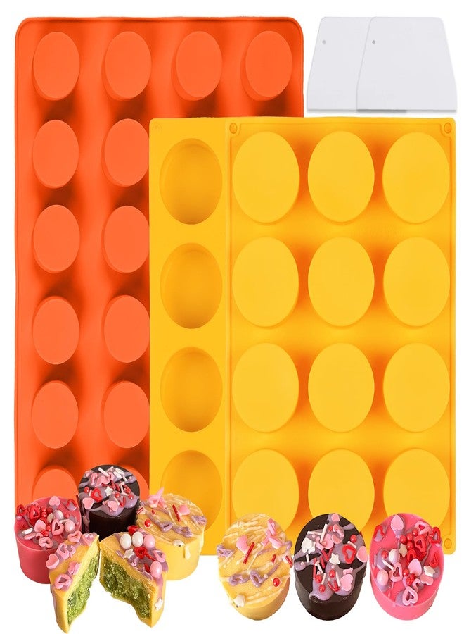 AICMEI Cake Puck Mold Set,24-Cavity Chocolate Covered Cake Silicone Molds, 2 Different Sizes Round CakePop Molds with 2 Spatulas for DIY Cake Cores, Cakepucks, Chocolate Desserts