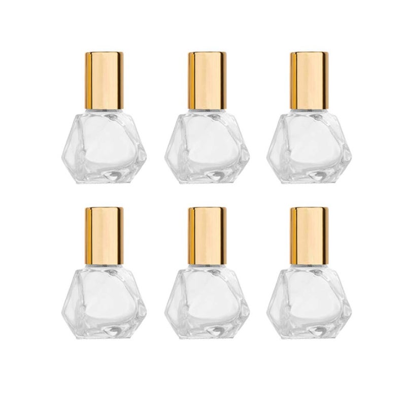 Furnido 5ml(1/6oz) Shaped Glass Roller Bottle For Essential Oils,Mini Glass Bottles With Stainless Steel Roller Balls,Gold Aluminum Caps Portable Roll-On Vial Aromatherapy Perfume Container-Pack of 6 - Image 1
