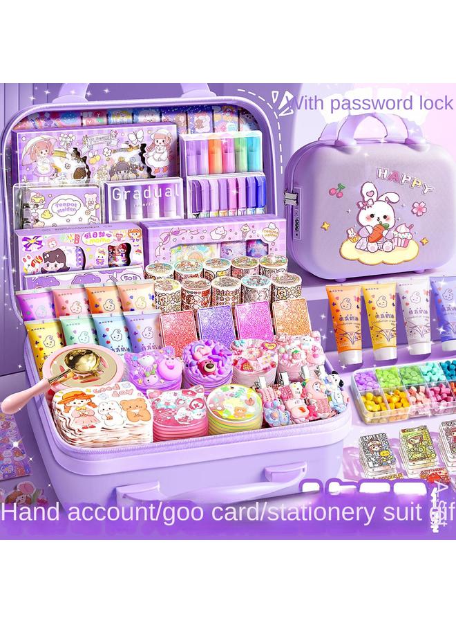 Bluejw Hand Account Suit Gift Box Hand Account Book Girls Primary School Children Girls Stationery Cream Goo Card Sticker Deluxe Edition Hand - Image 2
