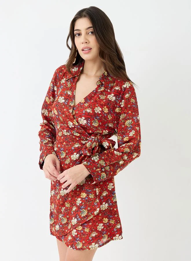 globus Red Floral Print Wrap Mini Dress