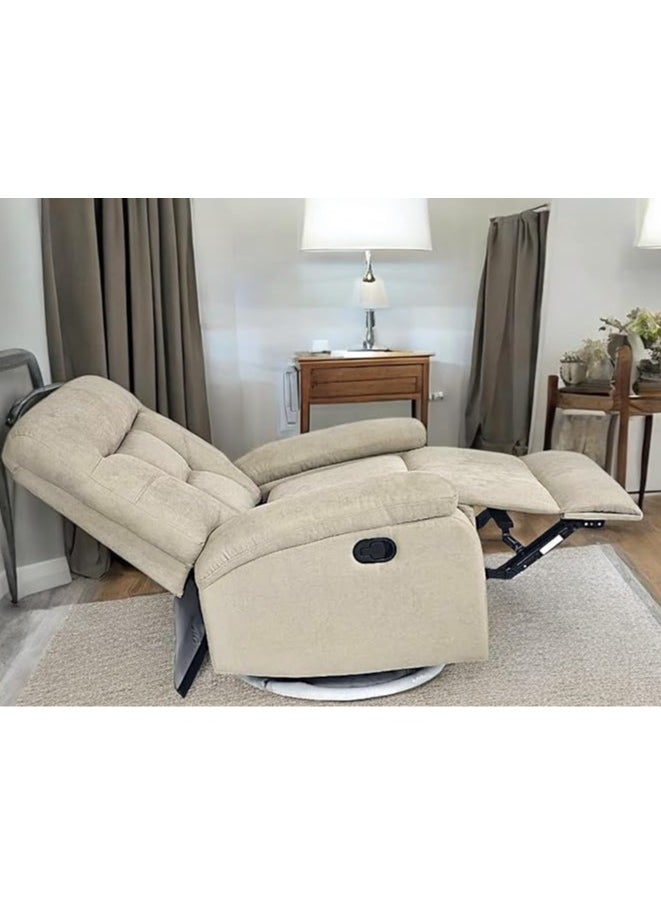 Multi Home Furniture - Best Single Recliner 360 Sofa MH-03843 FABRIC Modern Rocker Ergonomic Lounge 360 Degree Swivel With Single Sofa Seat Living Room Chair (Beige) - Image 1