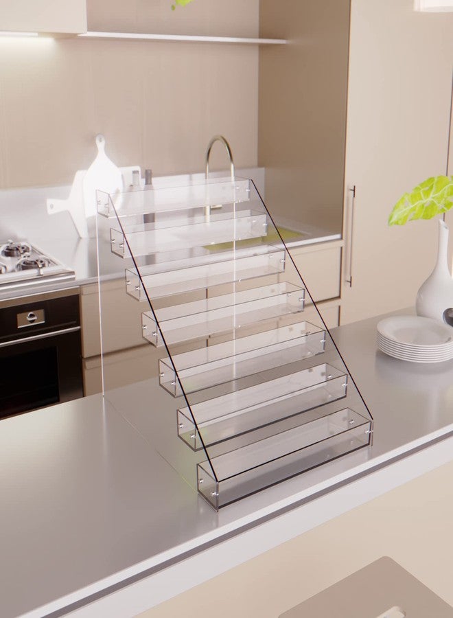 Homakover Tiered Spice Rack Acrylic, 7 Tier Clear Spice Rack Organizer for Cabinet, Vertical Spice Rack Shelf Durable Kitchen Seasoning Organizer for Countertop, Cabinet, Pantry, Kitchen Storage (7 Tier) - Image 3