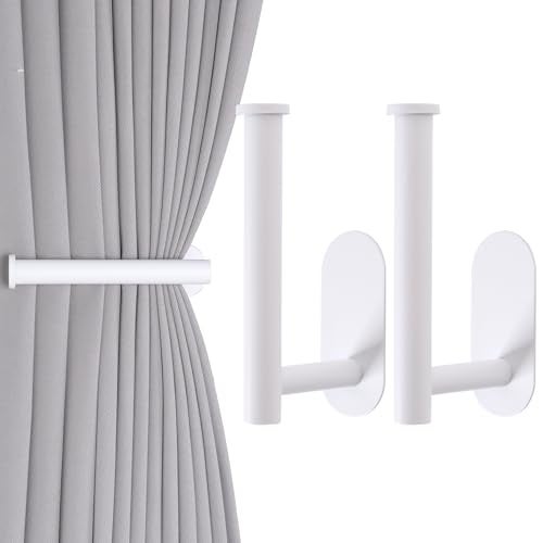 Groleca 2 Pack Adhesive Curtain Holdbacks No Drill Curtain Tie Backs Hooks White - Image 1