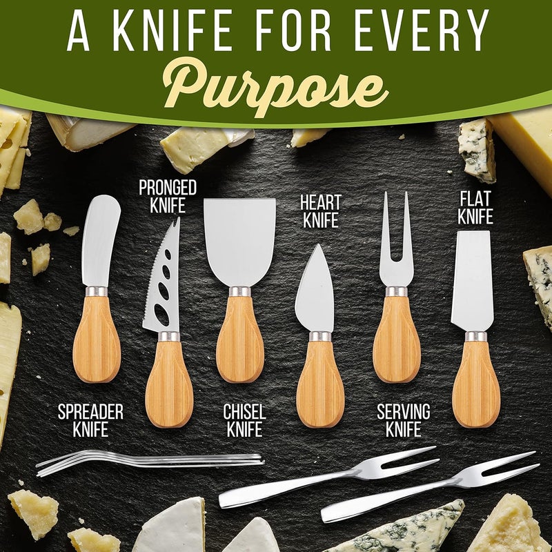 NutriChef 13 Round Bamboo Charcuterie Board SetExtra Large Organic Cheese Platter with Magnetic Sliding Lid 6 Stainless Steel Knives  Forks and Premium Gift Box - Image 3