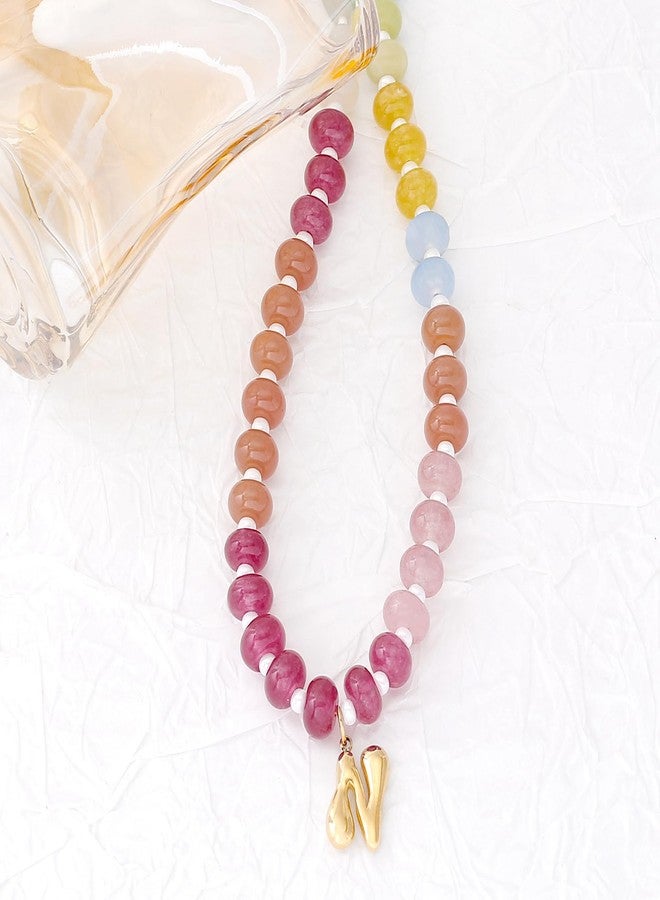 QILMILY Initial Necklaces for Women, Gold Letter Pendant Necklace, Beaded Gemstone Choker Necklace Handmade Natural Stone Jewelry - Image 4