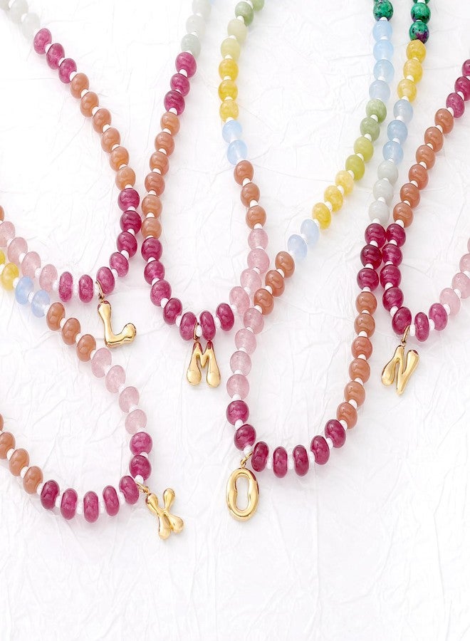 QILMILY Initial Necklaces for Women, Gold Letter Pendant Necklace, Beaded Gemstone Choker Necklace Handmade Natural Stone Jewelry - Image 5
