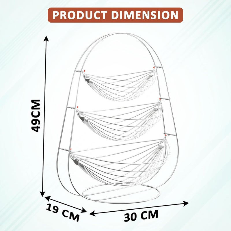 Kuber Industries Stainless Steel 3 Tier Swing Fruit and Vegetable Basket Countertop Onion Potato Rack for KitchenPantry Fruit Basket for Dining Table Vegetable Storage Stand Silver - Image 3