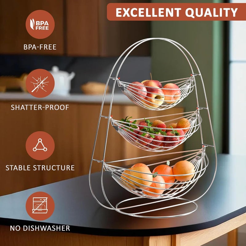 Kuber Industries Stainless Steel 3 Tier Swing Fruit and Vegetable Basket Countertop Onion Potato Rack for KitchenPantry Fruit Basket for Dining Table Vegetable Storage Stand Silver - Image 4