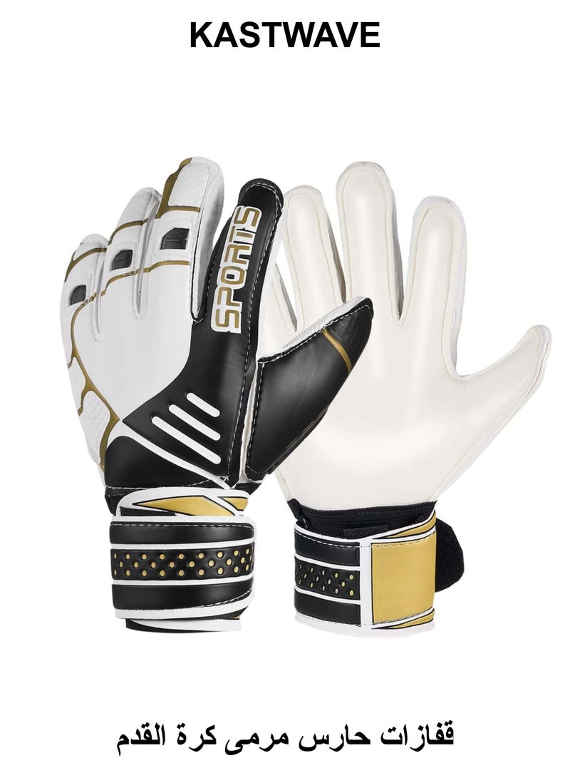 KASTWAVE Children Football Gloves, Kids Youth Football Soccer Goalkeeper Goalie Training Gloves Gear with Strong Grips Palms, Soccer Goalie Goalkeeper Gloves for Kids Boys Children (6# Black) - Image 1
