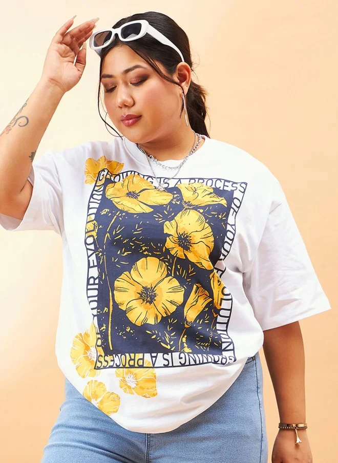 SASSAFRAS Floral Printed Cotton T-Shirt for Women