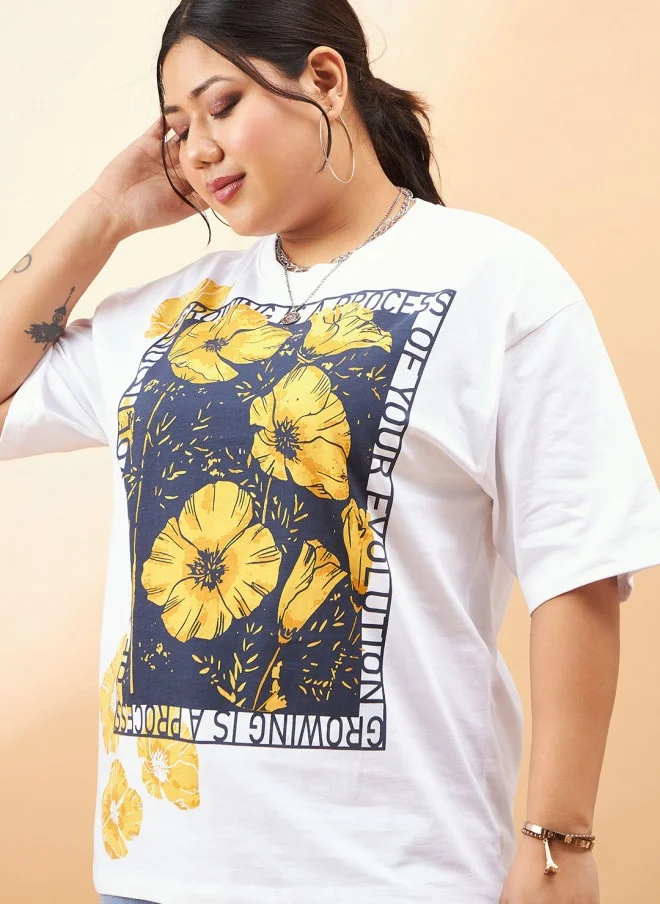 SASSAFRAS Floral Printed Cotton T-Shirt for Women