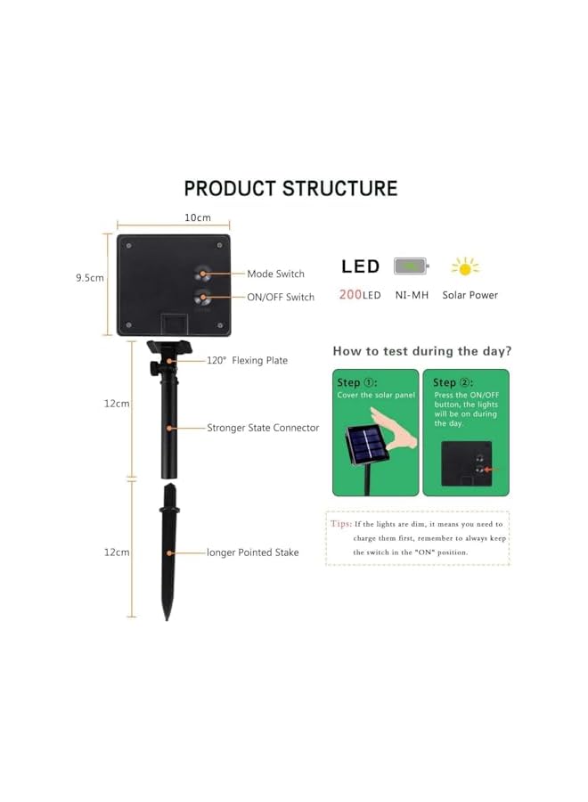 The Bros أضواء شمسية متسلسلة، أضواء خرافية LED دافئة بيضاء، أضواء خرافية شمسية فائقة السطوع ومقاومة للماء، 8 أوضاع لأضواء متسلسلة شمسية خارجية للحديقة والشجرة والفناء والحفلات (كل عبوة تحتوي على 2 حزمة 22م 200) - Image 3